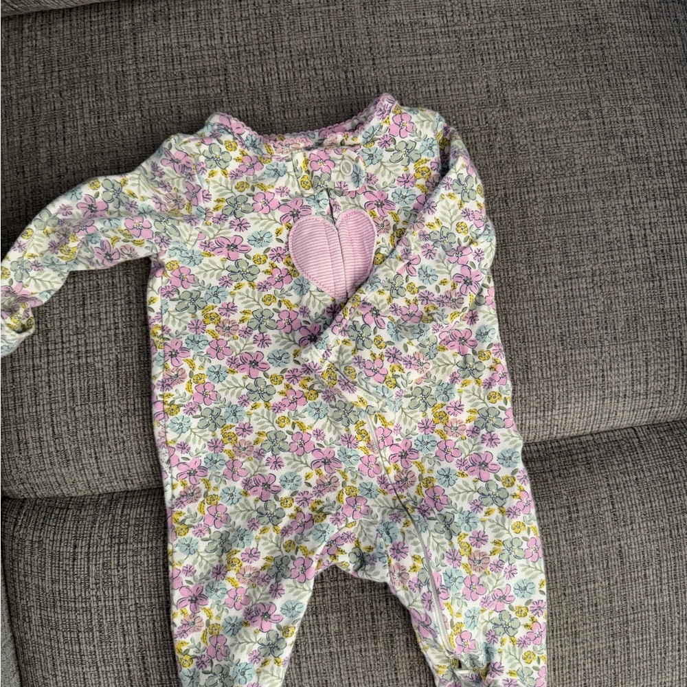 Carter's Floral Footie with Pink Heart